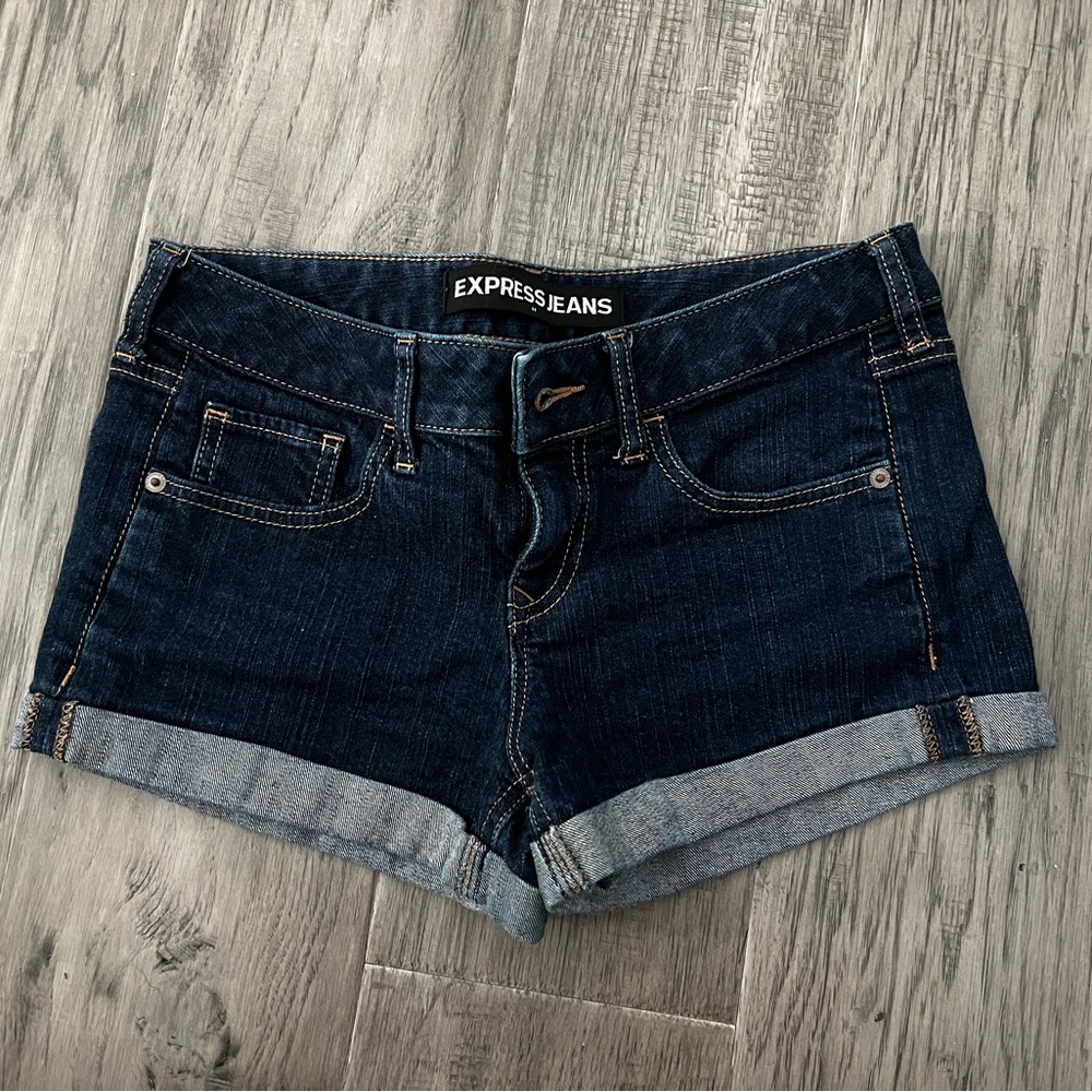 NWOT Express Dark Wash Denim Cuffed Jean Shorts